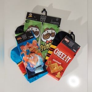 ODD SOX x 3 Cheez It Pringles & Street Fighter Multi Knit Crewsock Lot Men's